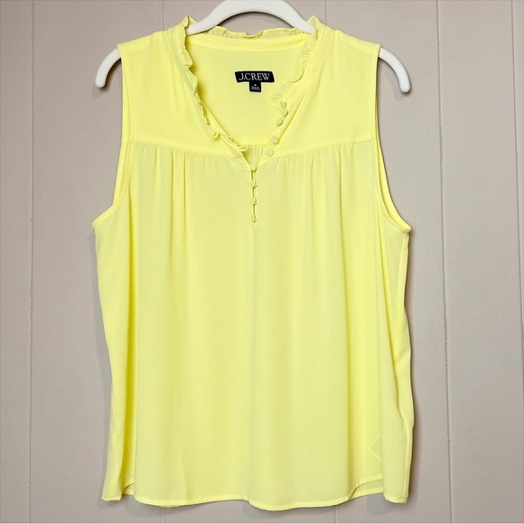 J. Crew Sleeveless Button Front Ruffle Neck Popover Top Medium neon yellow flowy - Picture 10 of 10